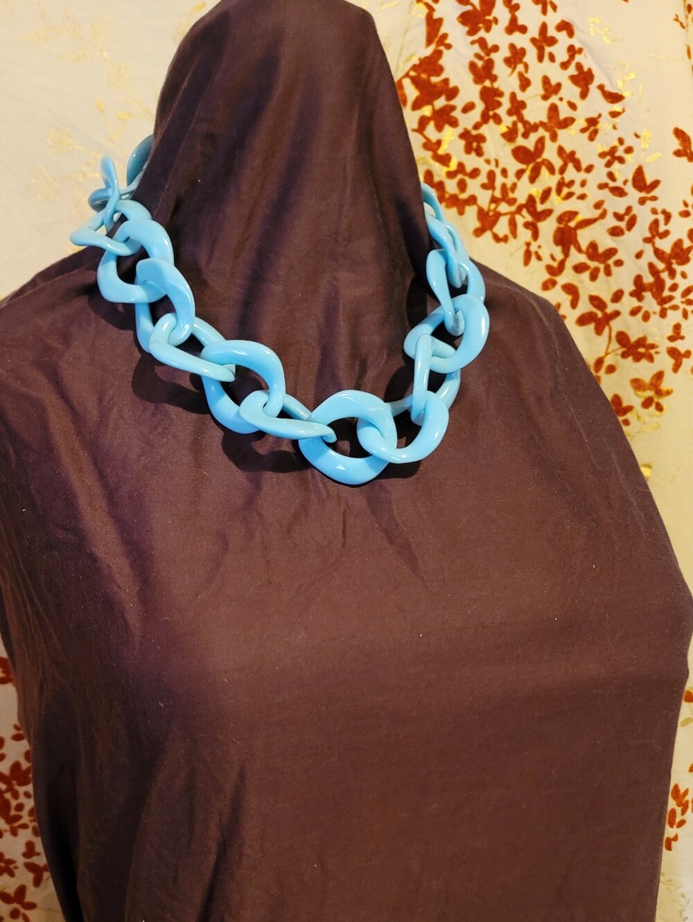 Vintage Fornash Bold Sky Blue Chunk Mega Link Acrylic Necklace